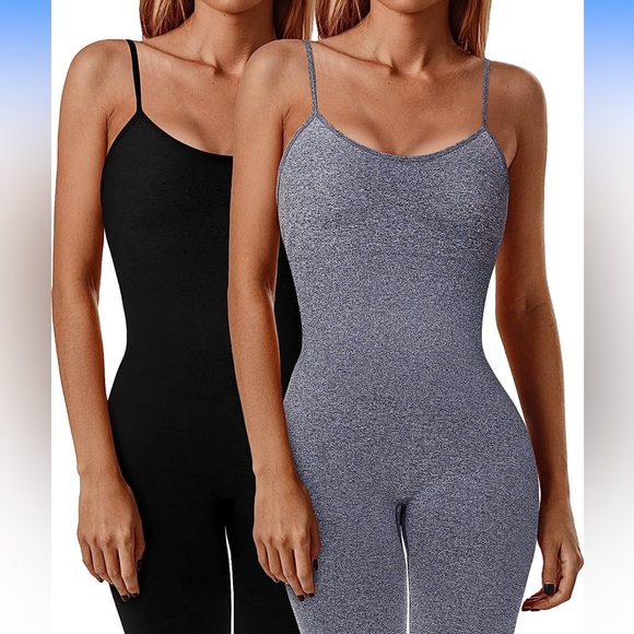 Pants - 2 pack Jumpsuits Ribbed Seamless Bodysuit Workout Outfits Gym Rompers